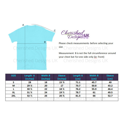 Cherished Designs UK T-shirt Size Chart
