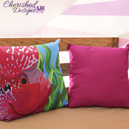 Red Flowerhorn Fish Decorative Poly Linen Cushion & Covers