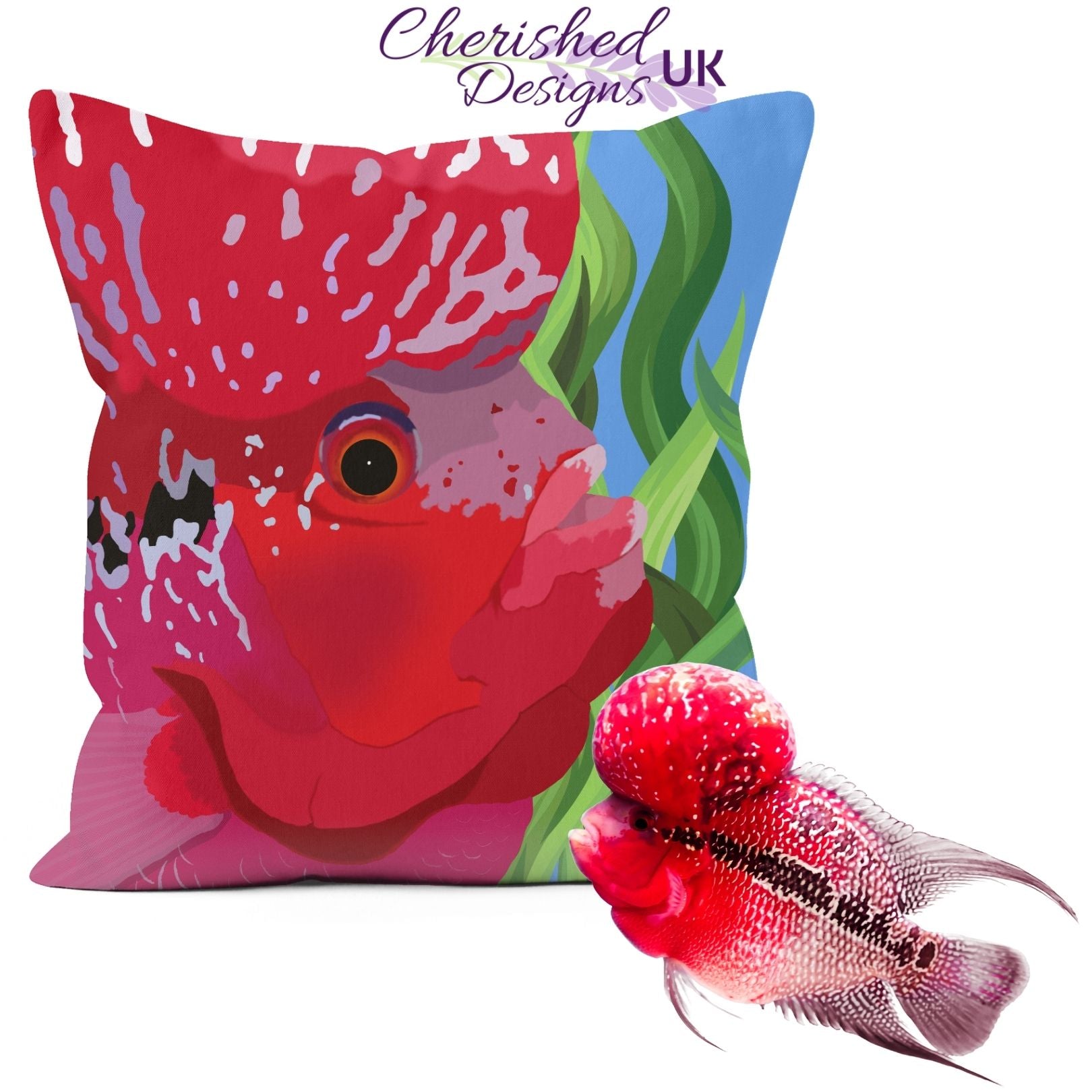 Flowerhorn fish throw pillows